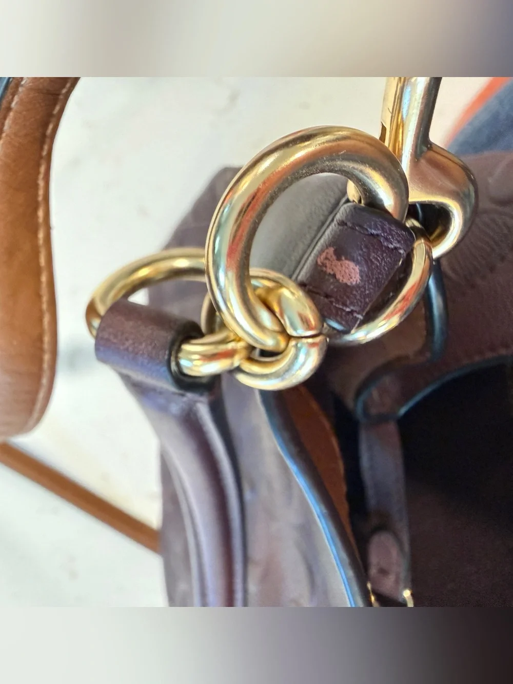 Coach Embossed Signature Chocolate Leather Shoulder Bag F28934